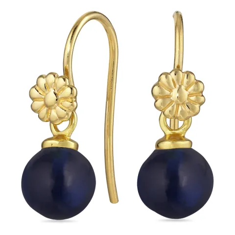 blomst syntetisk blå safir ørekroker i forgylt sølv