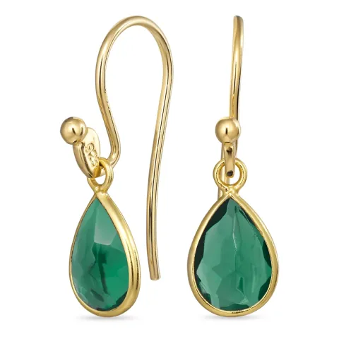 dråpe grønn krystall ørekroker i forgylt sølv