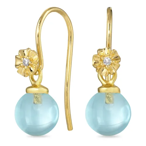 blomst lyseblå krystall ørekroker i forgylt sølv