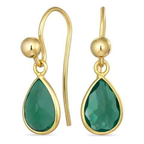 dråpe grønn krystall ørekroker i forgylt sølv
