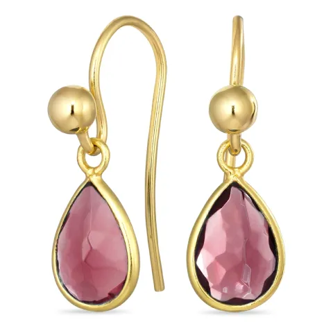 dråpe rosa krystall ørekroker i forgylt sølv