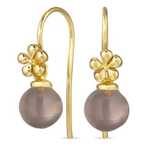 blomst røykfarget kvarts ørekroker i forgylt sølv