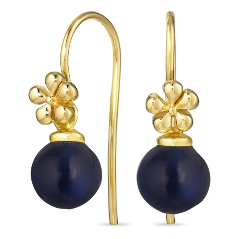 blomst syntetisk blå safir ørekroker i forgylt sølv