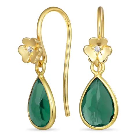 blomst grønn krystall ørekroker i forgylt sølv