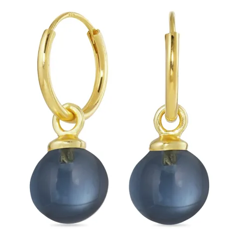 12 mm mørkeblå krystall creol i forgylt sølv