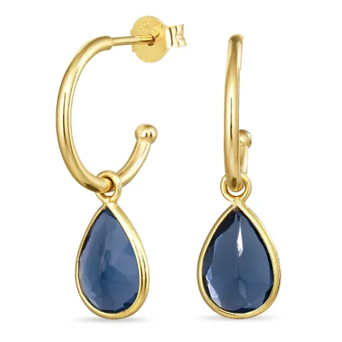 12 mm mørkeblå krystall halvcreol i forgylt sølv