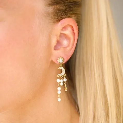 måne og stjerne øredobber i forgylt messing - Eliné