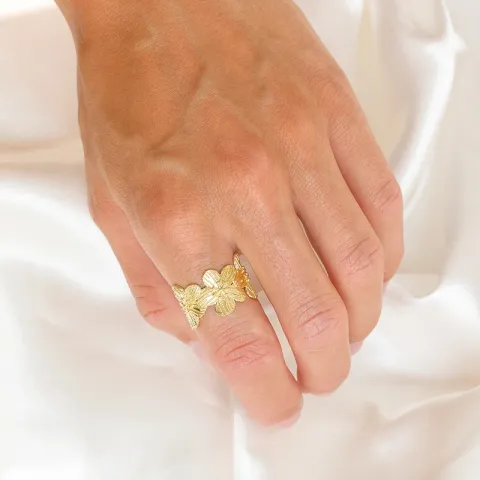 blomst ring i forgylt messing