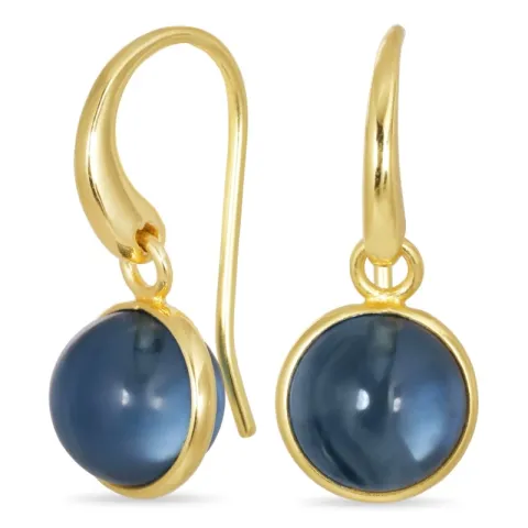 runde blå mørkeblå krystall øredobber i forgylt messing - Loom Stones