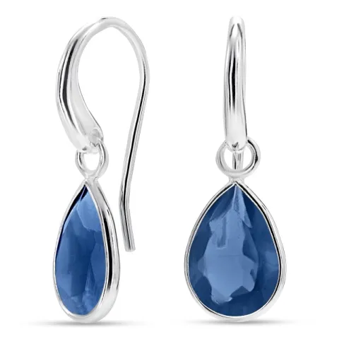 dråpe blå mørkeblå krystall øredobber i forsølvet messing - Loom Stones