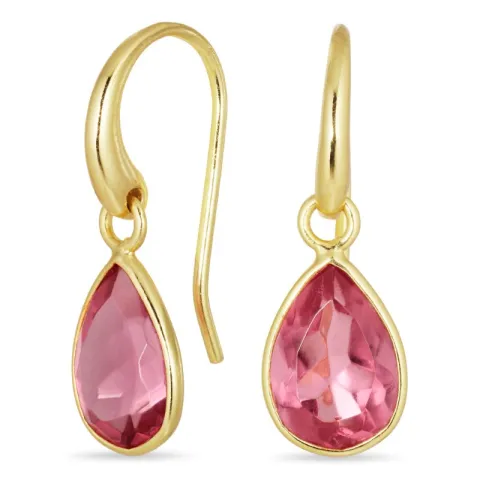 dråpe rosa krystall øredobber i forgylt messing - Loom Stones