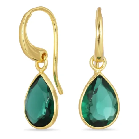 dråpe mørkegrønn krystall øredobber i forgylt messing - Loom Stones