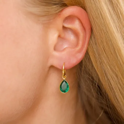 dråpe mørkegrønn krystall øredobber i forgylt messing - Loom Stones