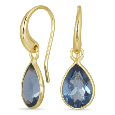 dråpe blå mørkeblå krystall øredobber i forgylt messing - Loom Stones