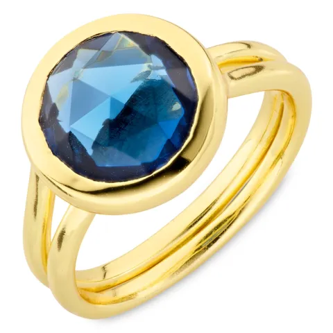 mørkeblå krystall ring i forgylt messing - Loom Stones
