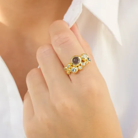 blå ring i forgylt messing - Bubbly Twist