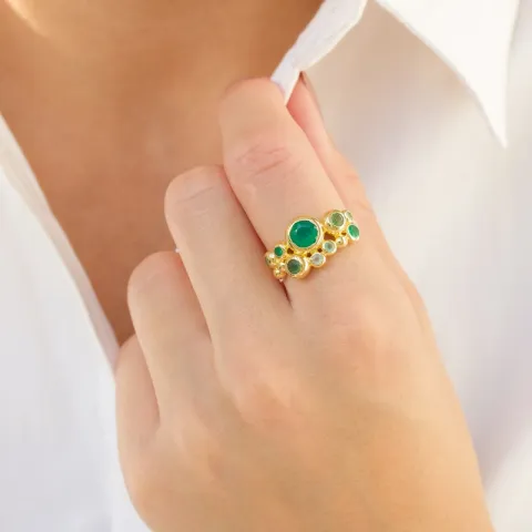grønn ring i forgylt messing - Bubbly Twist