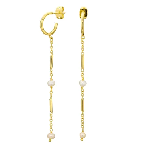 lange perle kjedeøreringer i forgylt messing - Eliné