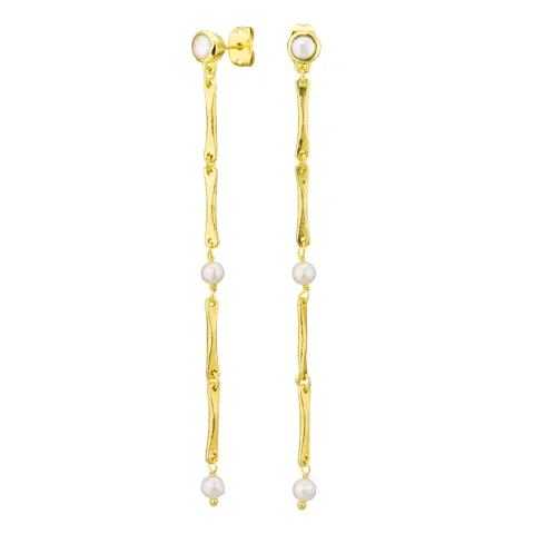 lange perle kjedeøreringer i forgylt messing - Eliné