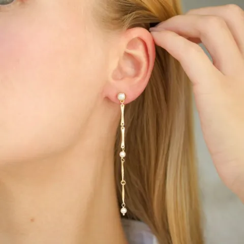 lange perle kjedeøreringer i forgylt messing - Eliné