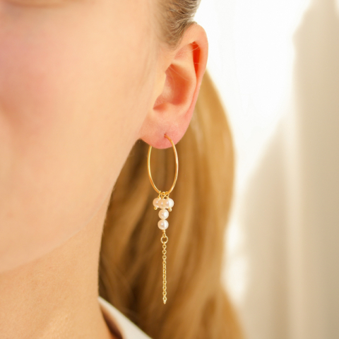 lange perle kjedeøreringer i forgylt messing - Eliné