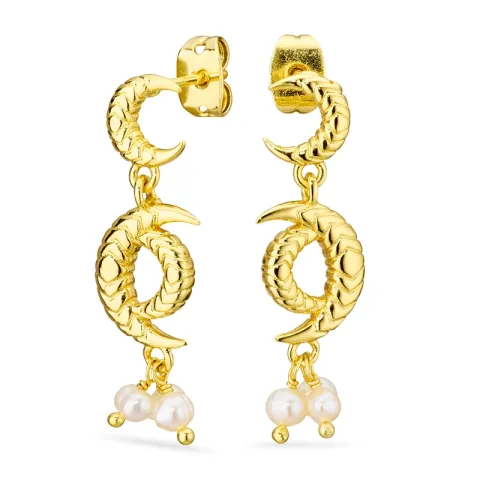 måne perle øredobber i forgylt messing - Eliné