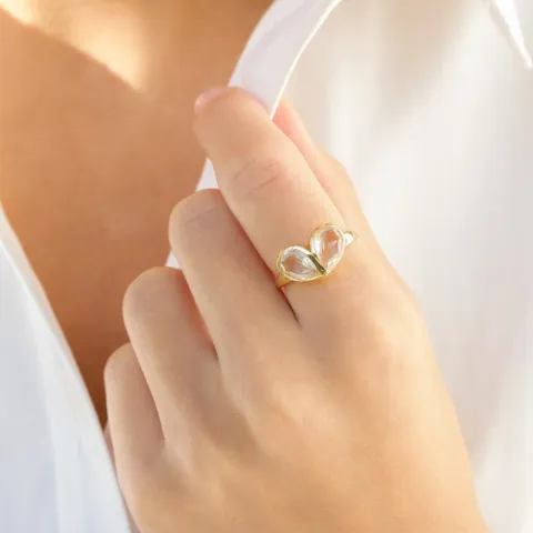 klar quartz ring i forgylt messing - Loom Stones