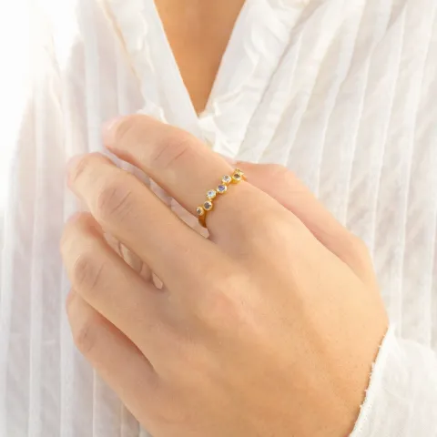 blå krystall ring i forgylt messing - Bubbly Twist