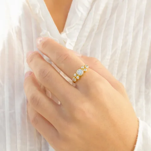 zirkon ring i forgylt messing - Bubbly Sparkle