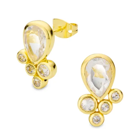 klar quartz øredobber i forgylt messing - Eliné