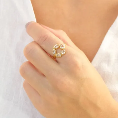 klar quartz ring i forgylt messing - Eliné