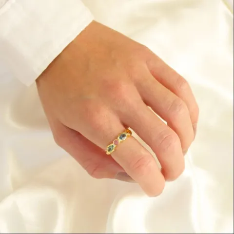 multifarget krystall ring i forgylt messing - Eliné