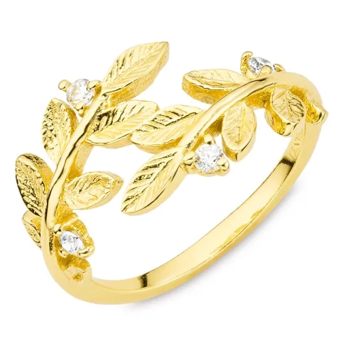 blad zirkon ring i forgylt messing - Eliné