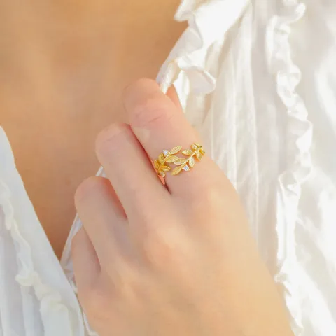 blad zirkon ring i forgylt messing - Eliné