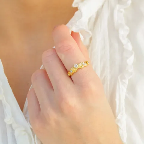 blad zirkon ring i forgylt messing - Eliné