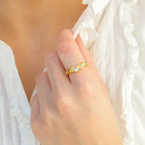 blad zirkon ring i forgylt messing - Eliné