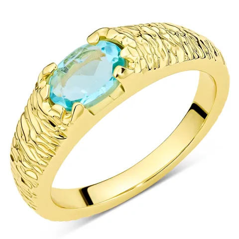 blå krystall ring i forgylt messing - Eliné