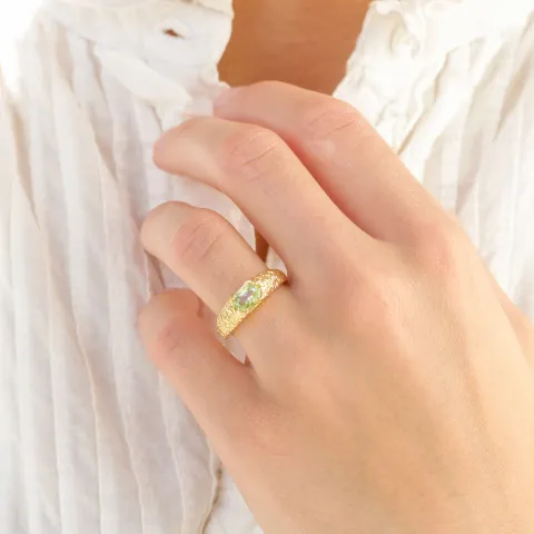 lysegrønn krystall ring i forgylt messing - Eliné