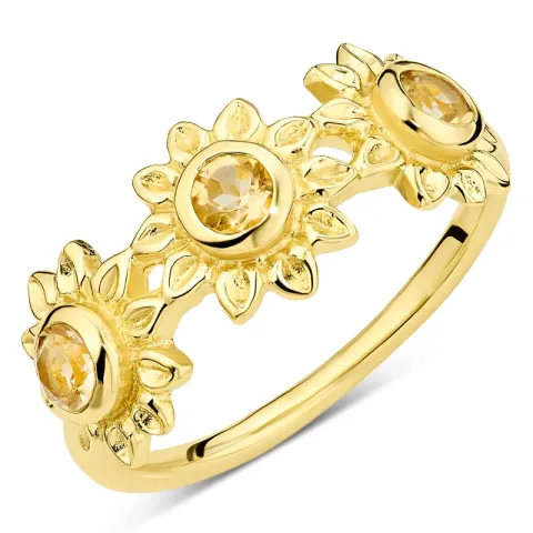 sol gul krystall ring i forgylt messing - Eliné
