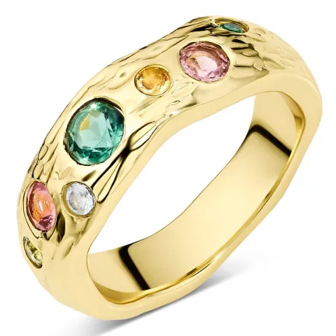 grønn krystall ring i forgylt messing - Eliné