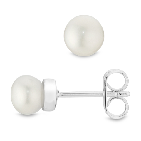 5 mm perle ørestikker i forsølvet messing - Eliné