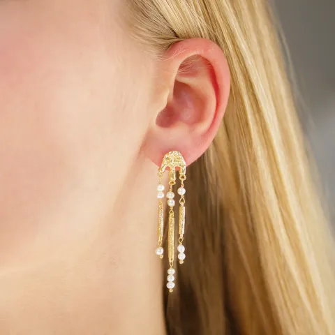 hvit perle øredobber i forgylt messing - Eliné