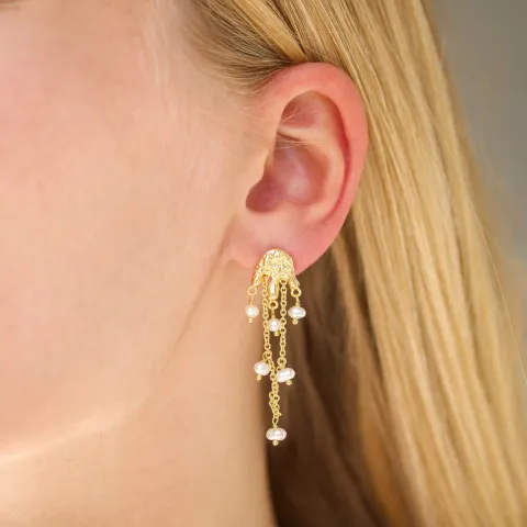 hvit perle øredobber i forgylt messing - Eliné