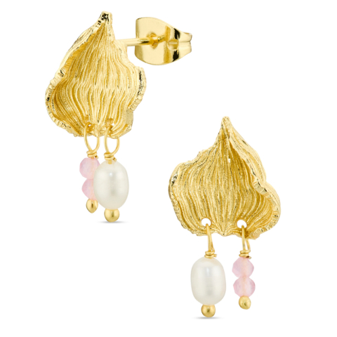 rosa kvarts øredobber i forgylt messing - Eliné