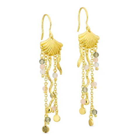 lange mørkegrønn kjedeøreringer i forgylt messing - Eliné