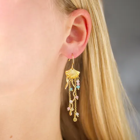 lange blå kjedeøreringer i forgylt messing - Eliné