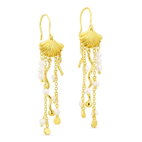 lange perle kjedeøreringer i forgylt messing - Eliné