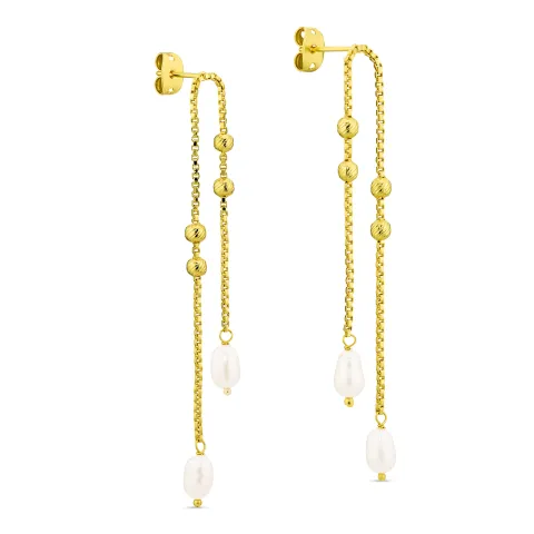 lange perle kjedeøreringer i forgylt messing - Eliné