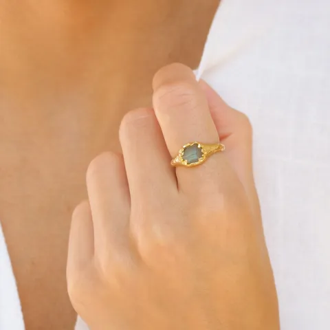 labradoritt ring i forgylt messing - Eliné