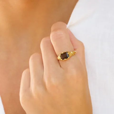 kvarts ring i forgylt messing - Eliné